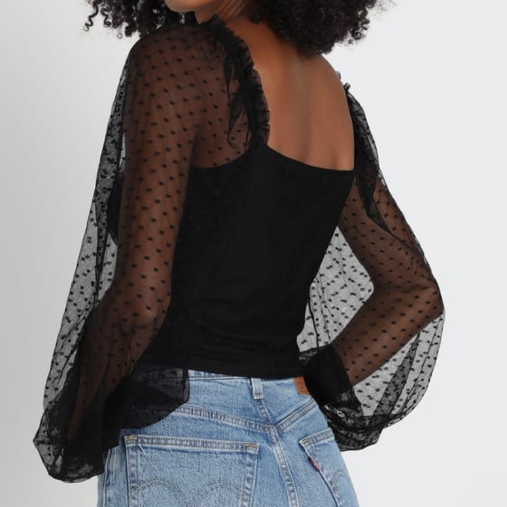 Topshop Dotted Mesh Black Top Size 12 - Picture 3 of 10